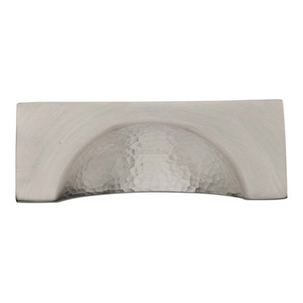 HAM2764-SN � 57 c/c x 112 x 42 x 21mm � Satin Nickel � Heritage Brass Concealed Fix Square Plate Hammered Cup Handle