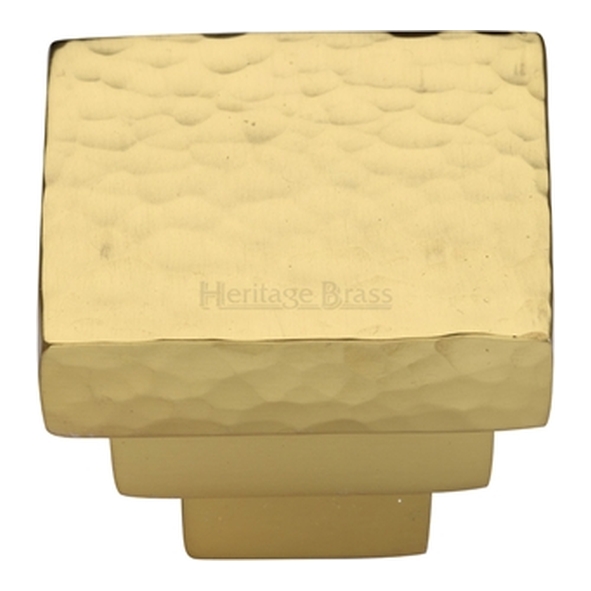 HAM3672-32-PB � 32 x 17 x 25mm � Polished Brass � Heritage Brass Square Hammered Stepped Cabinet Knob