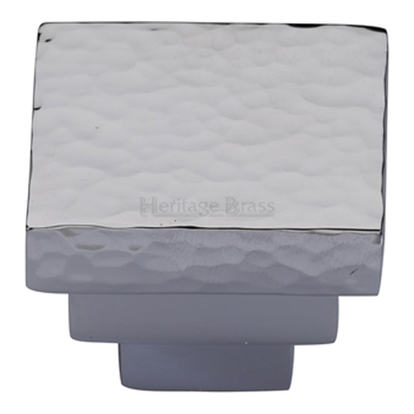 HAM3672-32-PC � 32 x 17 x 25mm � Polished Chrome � Heritage Brass Square Hammered Stepped Cabinet Knob
