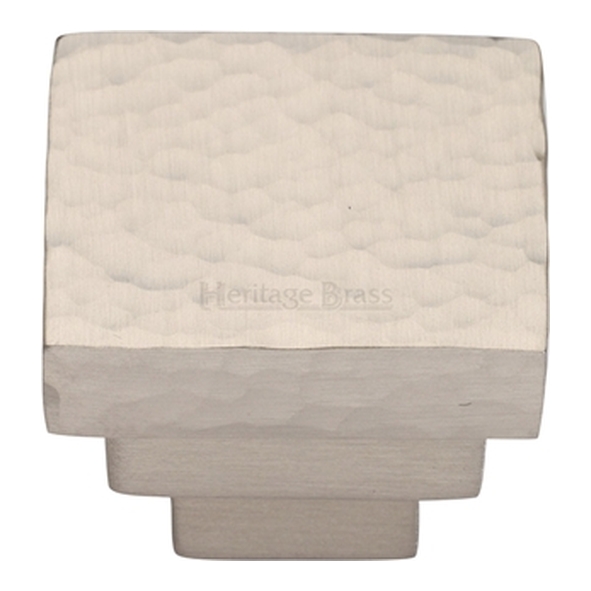 HAM3672-32-SN � 32 x 17 x 25mm � Satin Nickel � Heritage Brass Square Hammered Stepped Cabinet Knob