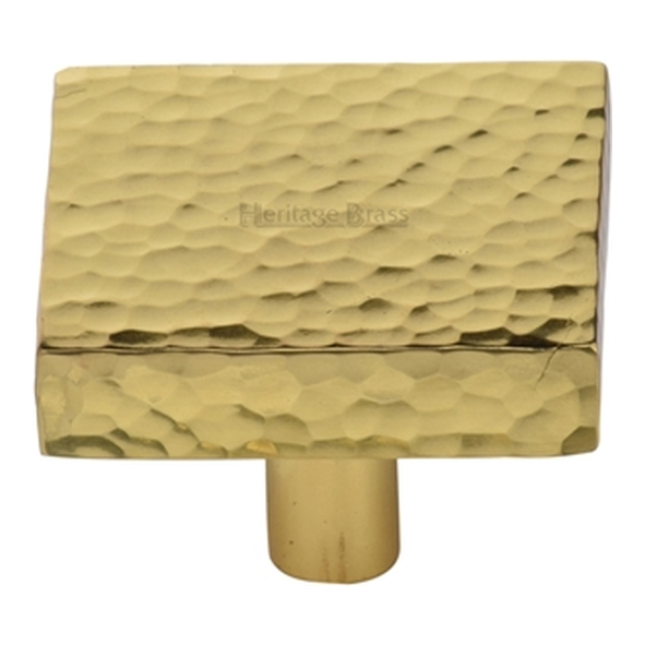 HAM3685-32-PB � 32 x 32 x 9 x 28mm � Polished Brass � Heritage Brass Square Hammered Design Cabinet Knob