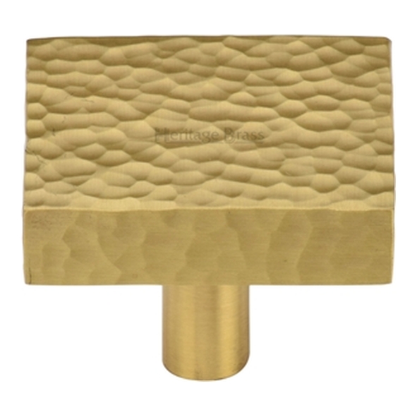 HAM3685-32-SB � 32 x 32 x 9 x 28mm � Satin Brass � Heritage Brass Square Hammered Design Cabinet Knob