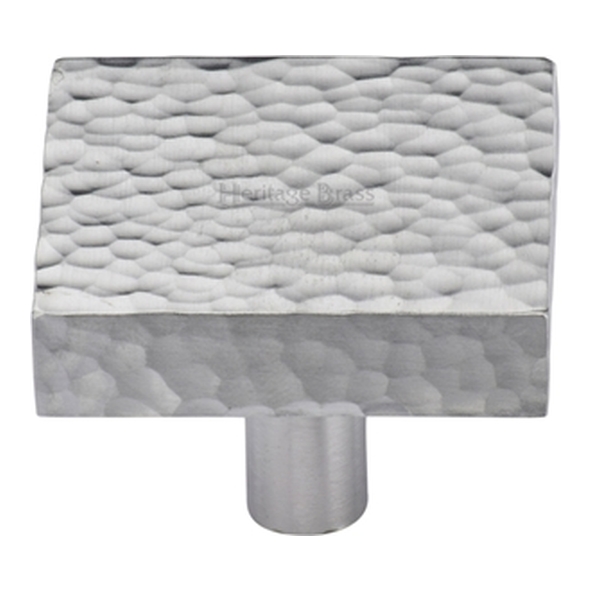 HAM3685-32-SC � 32 x 32 x 9 x 28mm � Satin Chrome � Heritage Brass Square Hammered Design Cabinet Knob