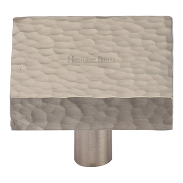 HAM3685-32-SN � 32 x 32 x 9 x 28mm � Satin Nickel � Heritage Brass Square Hammered Design Cabinet Knob
