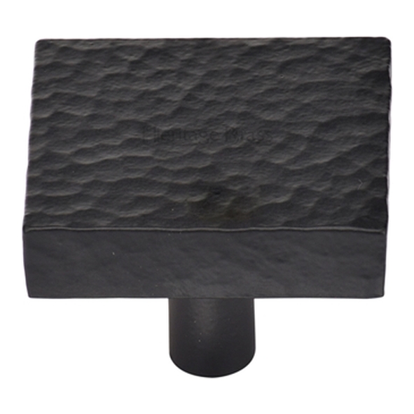 HAM3685-38-BKMT � 38 x 38 x 9 x 28mm � Matt Black � Heritage Brass Square Hammered Design Cabinet Knob