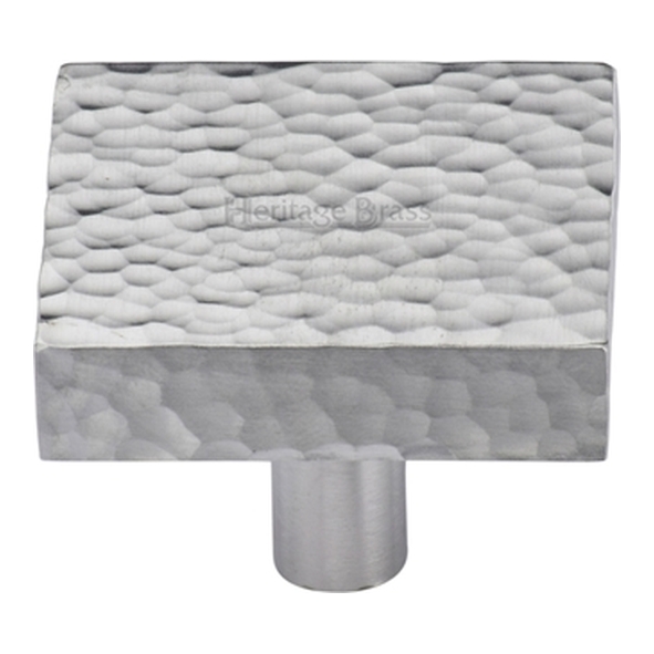 HAM3685-38-SC � 38 x 38 x 9 x 28mm � Satin Chrome � Heritage Brass Square Hammered Design Cabinet Knob