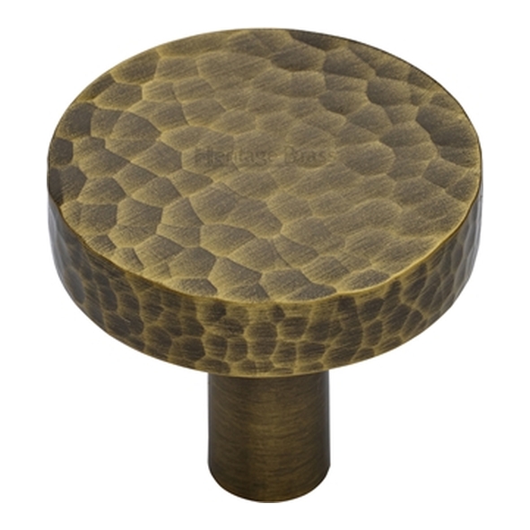 HAM3880-32-AT � 32 x 9 x 29mm � Antique Brass � Heritage Brass Plain Disc Hammered Cabinet Knob