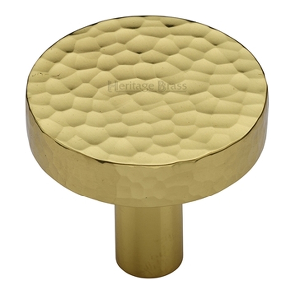 HAM3880-32-PB � 32 x 9 x 29mm � Polished Brass � Heritage Brass Plain Disc Hammered Cabinet Knob