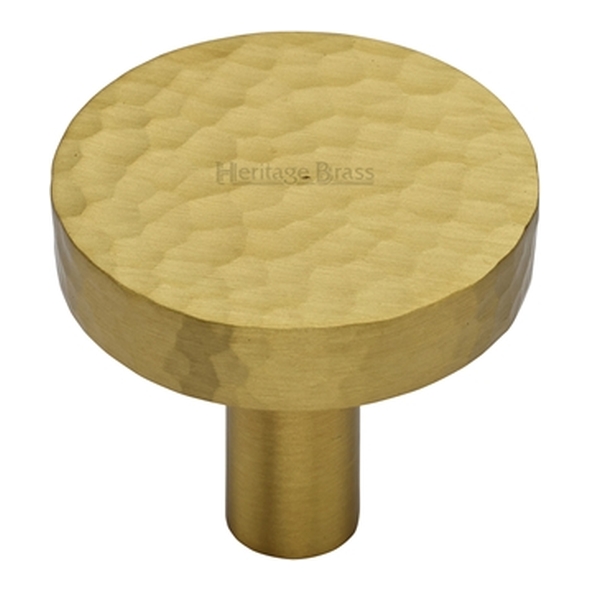HAM3880-32-SB � 32 x 9 x 29mm � Satin Brass � Heritage Brass Plain Disc Hammered Cabinet Knob