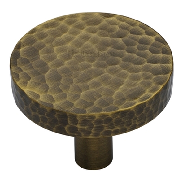 HAM3880-38-AT � 38 x 9 x 29mm � Antique Brass � Heritage Brass Plain Disc Hammered Cabinet Knob