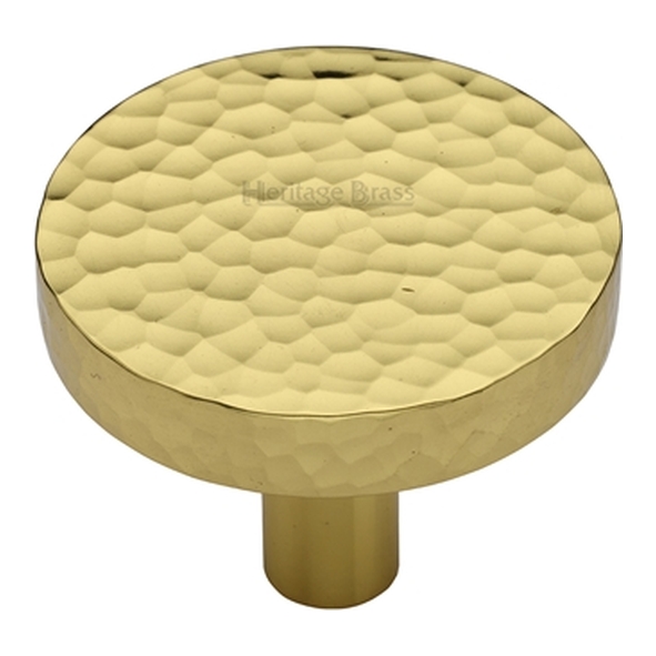 HAM3880-38-PB � 38 x 9 x 29mm � Polished Brass � Heritage Brass Plain Disc Hammered Cabinet Knob