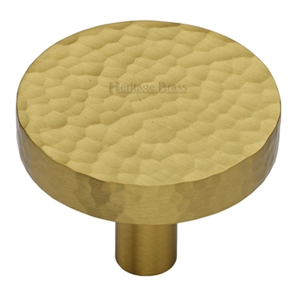 HAM3880-38-SB � 38 x 9 x 29mm � Satin Brass � Heritage Brass Plain Disc Hammered Cabinet Knob