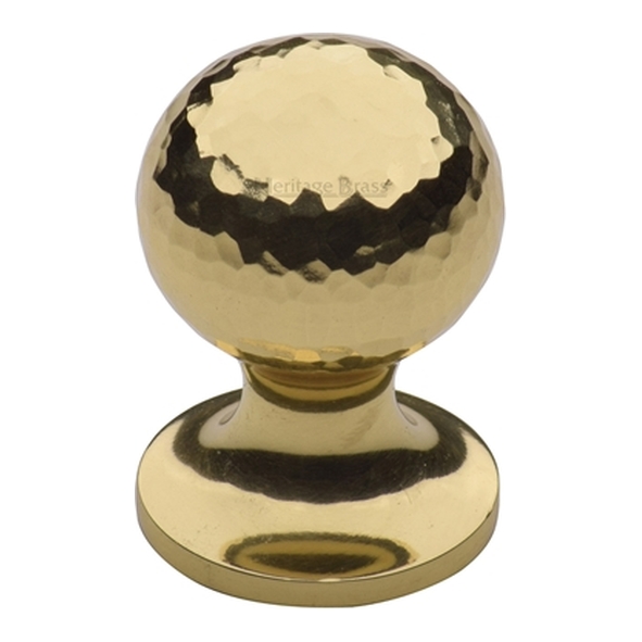 HAM8321-25-PB � 25 x 25 x 36mm � Polished Brass � Heritage Brass Sphere On Rose Hammered Cabinet Knob