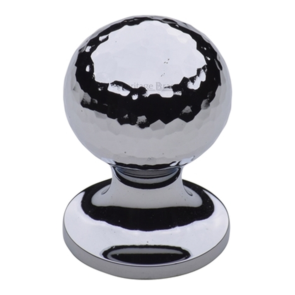 HAM8321-25-PC � 25 x 25 x 36mm � Polished Chrome � Heritage Chrome Sphere On Rose Hammered Cabinet Knob