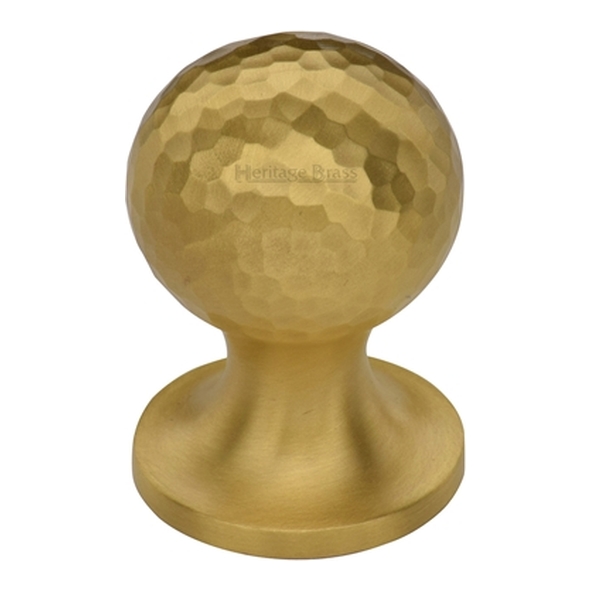 HAM8321-25-SB � 25 x 25 x 36mm � Satin Brass � Heritage Brass Sphere On Rose Hammered Cabinet Knob