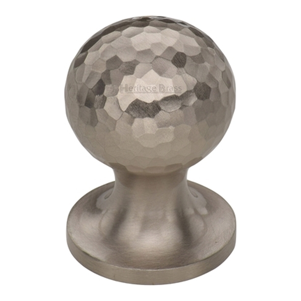 HAM8321-25-SN � 25 x 25 x 36mm � Satin Nickel � Heritage Brass Sphere On Rose Hammered Cabinet Knob