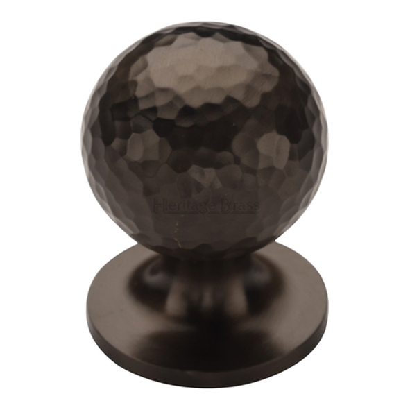 HAM8321-32-MB � 32 x 32 x 43mm � Matt Bronze � Heritage Brass Sphere On Rose Hammered Cabinet Knob