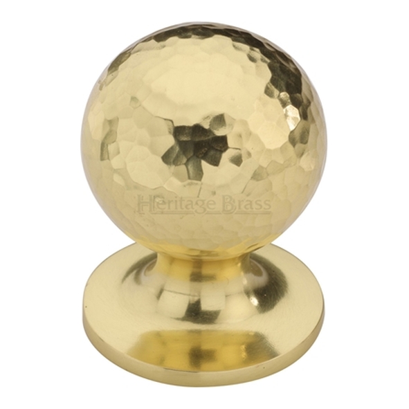 HAM8321-32-PB � 32 x 32 x 43mm � Polished Brass � Heritage Brass Sphere On Rose Hammered Cabinet Knob