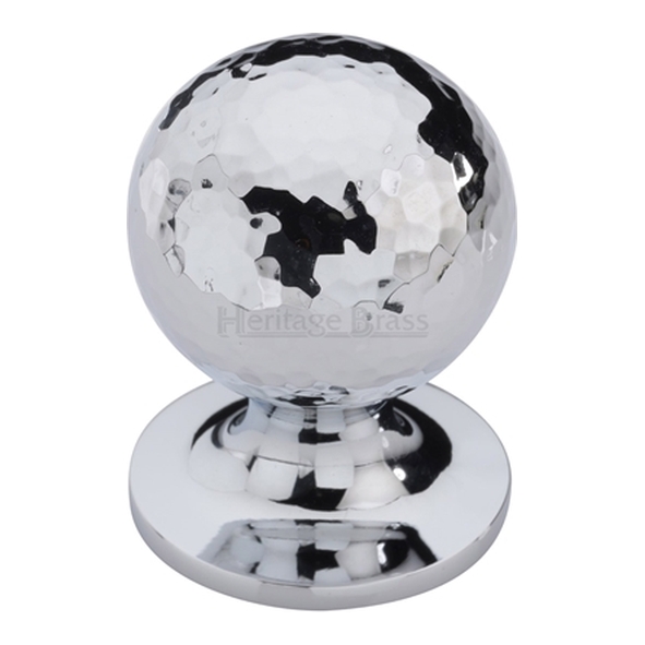 HAM8321-32-PC � 32 x 32 x 43mm � Polished Chrome � Heritage Brass Sphere On Rose Hammered Cabinet Knob
