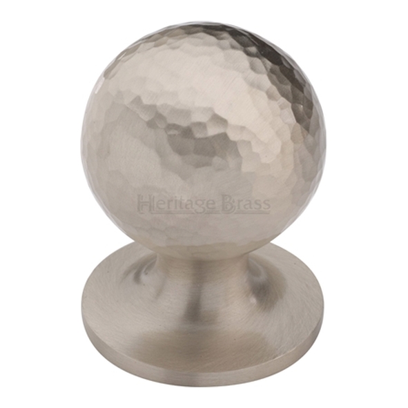 HAM8321-32-SN � 32 x 32 x 43mm � Satin Nickel � Heritage Brass Sphere On Rose Hammered Cabinet Knob