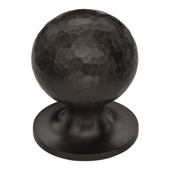 HAM8321-38-MB � 38 x 38 x 48mm � Matt Bronze � Heritage Brass Sphere On Rose Hammered Cabinet Knob