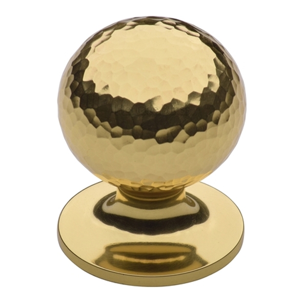 HAM8321-38-PB � 38 x 38 x 48mm � Polished Brass � Heritage Brass Sphere On Rose Hammered Cabinet Knob