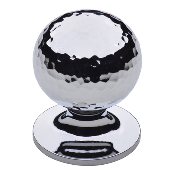 HAM8321-38-PC � 38 x 38 x 48mm � Polished Chrome � Heritage Brass Sphere On Rose Hammered Cabinet Knob