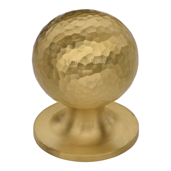 HAM8321-38-SB � 38 x 38 x 48mm � Satin Brass � Heritage Brass Sphere On Rose Hammered Cabinet Knob