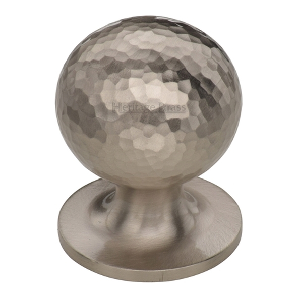 HAM8321-38-SN � 38 x 38 x 48mm � Satin Nickel � Heritage Brass Sphere On Rose Hammered Cabinet Knob