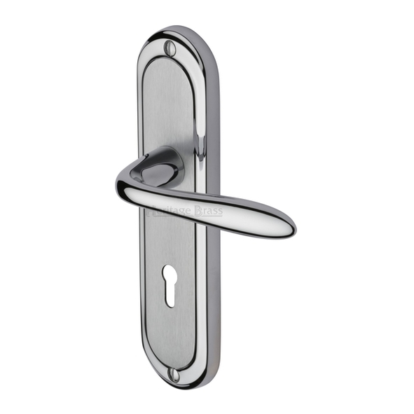 HEN1200-AP  Standard Lock [57mm]  Satin / Pol Chrome  Heritage Brass Henley Levers On Backplates