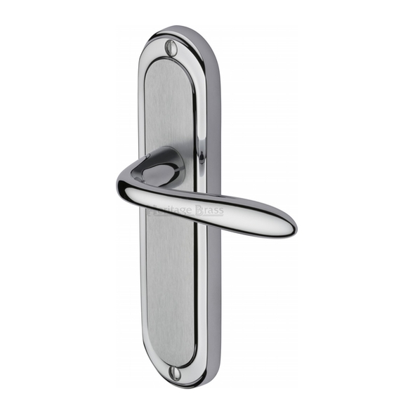 HEN1210-AP • Long Plate Latch • Satin / Polished Chrome • Heritage Brass Henley Levers On Backplates
