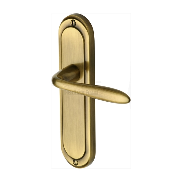 HEN1210-AT • Long Plate Latch • Antique Brass • Heritage Brass Henley Levers On Backplates