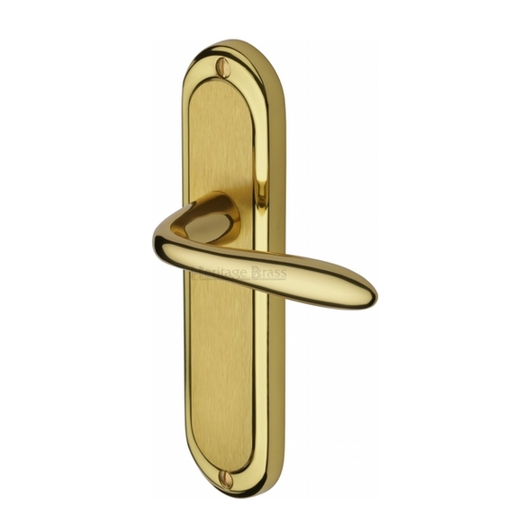 HEN1210-MF  Long Plate Latch  Satin / Polished Brass  Heritage Brass Henley Levers On Backplates