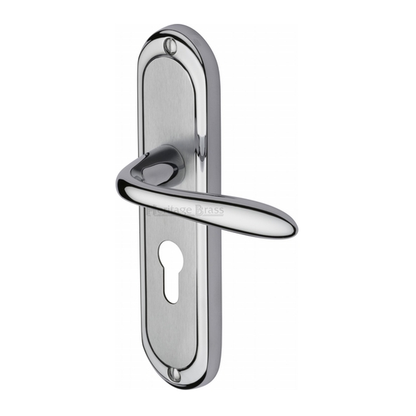 HEN1248-AP  Euro Cylinder [47.5mm]  Satin / Pol Chrome  Heritage Brass Henley Levers On Backplates