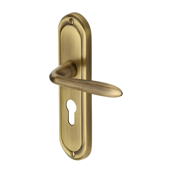 HEN1248-AT • Euro Cylinder [47.5mm] • Antique Brass • Heritage Brass Henley Levers On Backplates