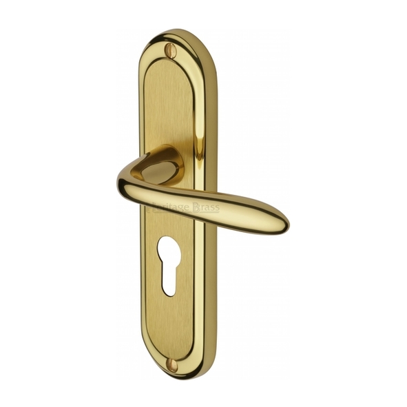 HEN1248-MF  Euro Cylinder [47.5mm]  Satin / Pol Brass  Heritage Brass Henley Levers On Backplates