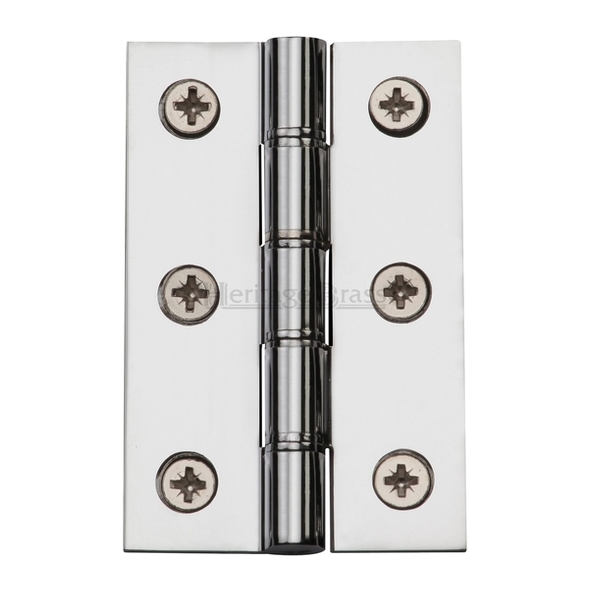 HG99-345-PC  075 x 050 x 3.2mm  Polished Chrome [30kg]  Phospher Bronze Washered Square Corner Brass Butt Hinges