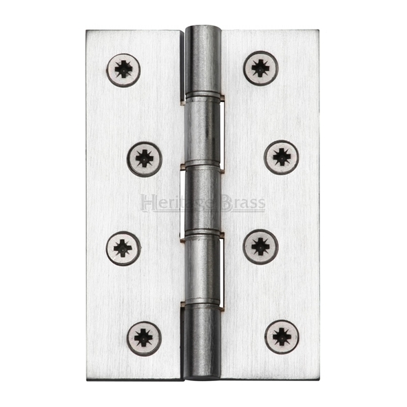 HG99-350-SC  100 x 068 x 3.7mm  Satin Chrome [55kg]  Phospher Bronze Washered Square Corner Brass Butt Hinges