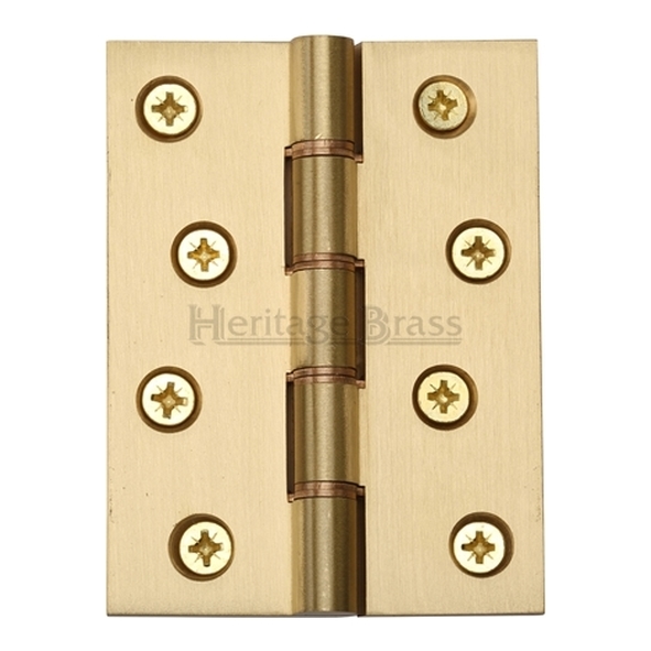 HG99-355-SB  100 x 075 x 4.2mm  Satin Brass [80kg]  Phospher Bronze Washered Square Corner Brass Butt Hinges