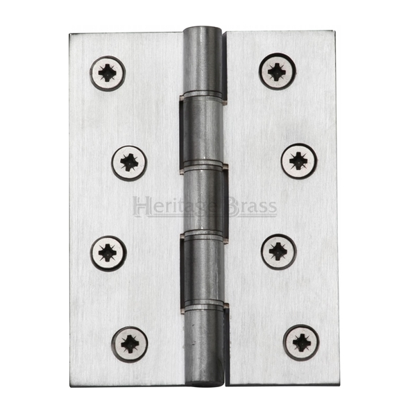 HG99-355-SC • 100 x 075 x 4.2mm • Satin Chrome [80kg] • Phospher Bronze Washered Square Corner Brass Butt Hinges