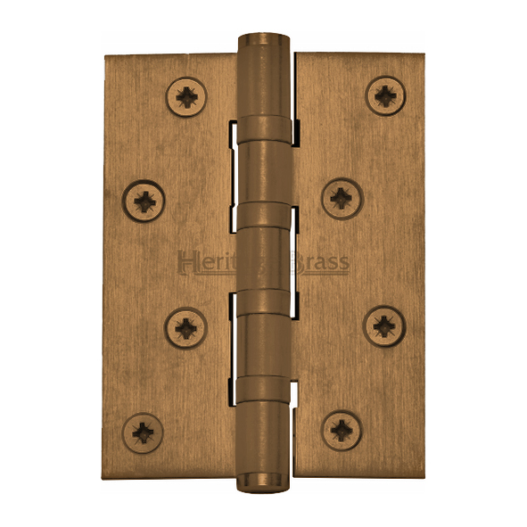 HG99-400-AT  100 x 075 x 3.0mm  Antique Brass [60kg]  4 Ball Bearing Square Corner Brass Butt Hinges