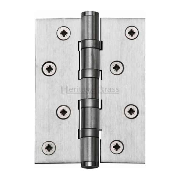 HG99-400-SC  100 x 075 x 3.0mm  Satin Chrome [60kg]  4 Ball Bearing Square Corner Brass Butt Hinges