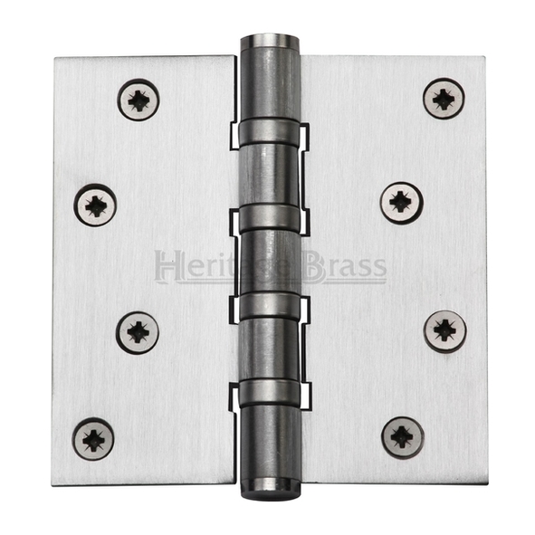 HG99-405-SC • 100 x 100 x 3.0mm • Satin Chrome [80kg] • 4 Ball Bearing Square Corner Brass Butt Hinges