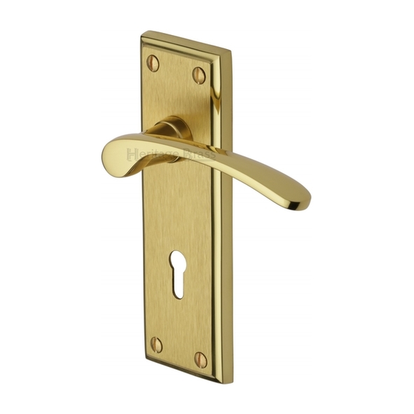 HIL8600-MF • Standard Lock [57mm] • Satin / Pol Brass • Heritage Brass Hilton Levers On Backplates