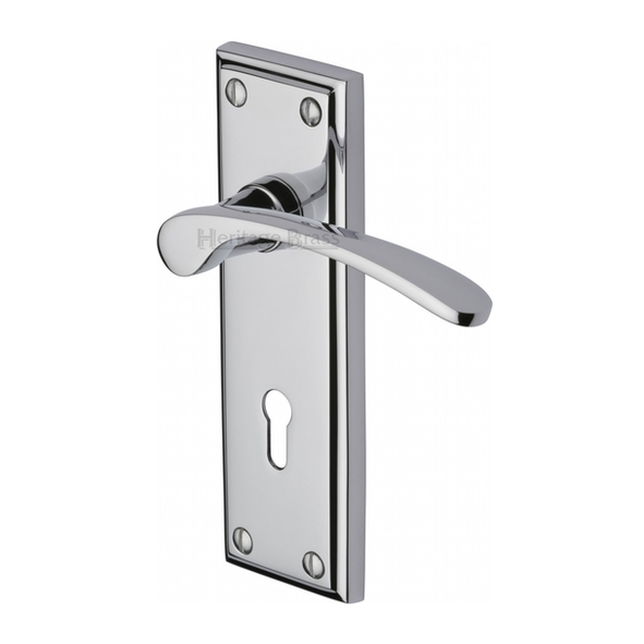 HIL8600-PC  Standard Lock [57mm]  Polished Chrome  Heritage Brass Hilton Levers On Backplates