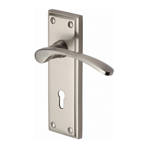 HIL8600-SN • Standard Lock [57mm] • Satin Nickel • Heritage Brass Hilton Levers On Backplates