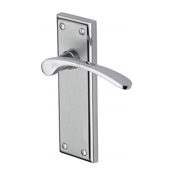 HIL8610-AP  Long Plate Latch  Satin / Polished Chrome  Heritage Brass Hilton Levers On Backplates