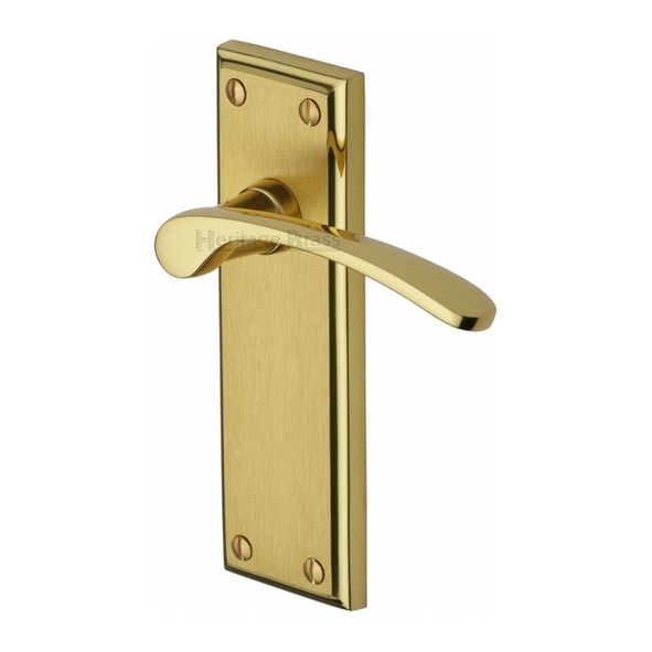 HIL8610-MF  Long Plate Latch  Satin / Polished Brass  Heritage Brass Hilton Levers On Backplates