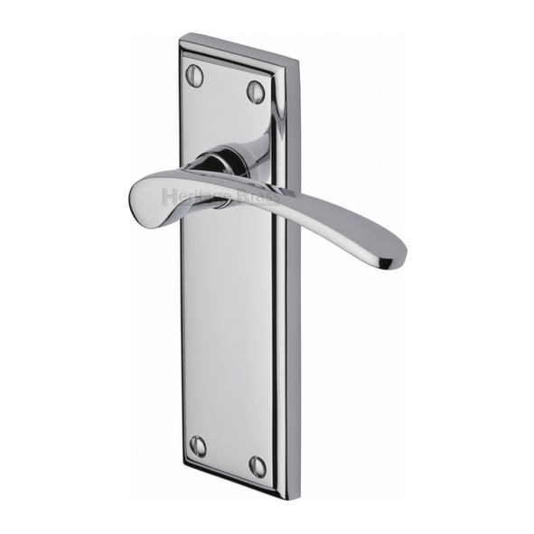 HIL8610-PC  Long Plate Latch  Polished Chrome  Heritage Brass Hilton Levers On Backplates