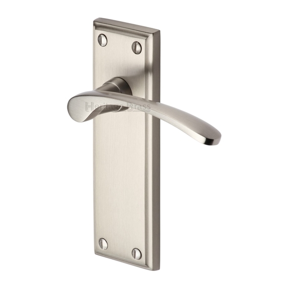 HIL8610-SN  Long Plate Latch  Satin Nickel  Heritage Brass Hilton Levers On Backplates
